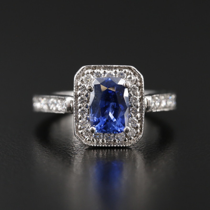 Platinum 1.52 CT Sapphire and Diamond Ring