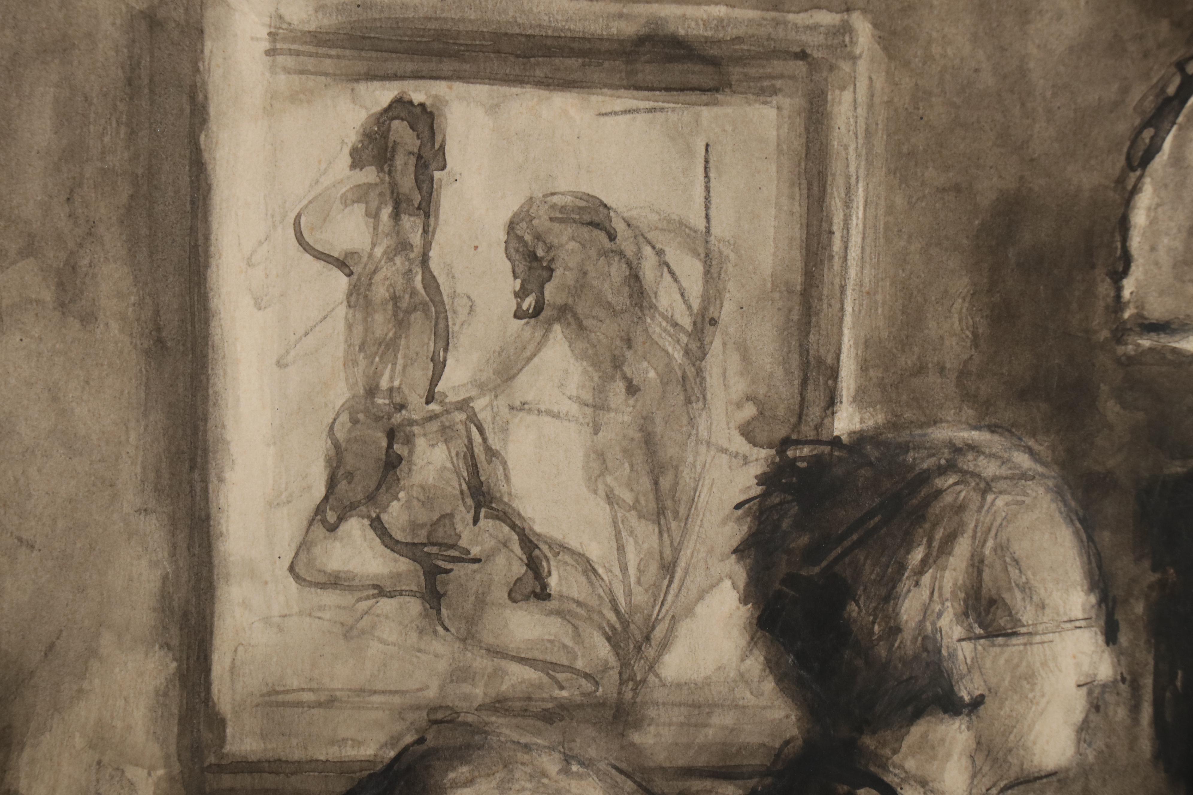 Walther Müller Charcoal and Wash Drawing of Musicians