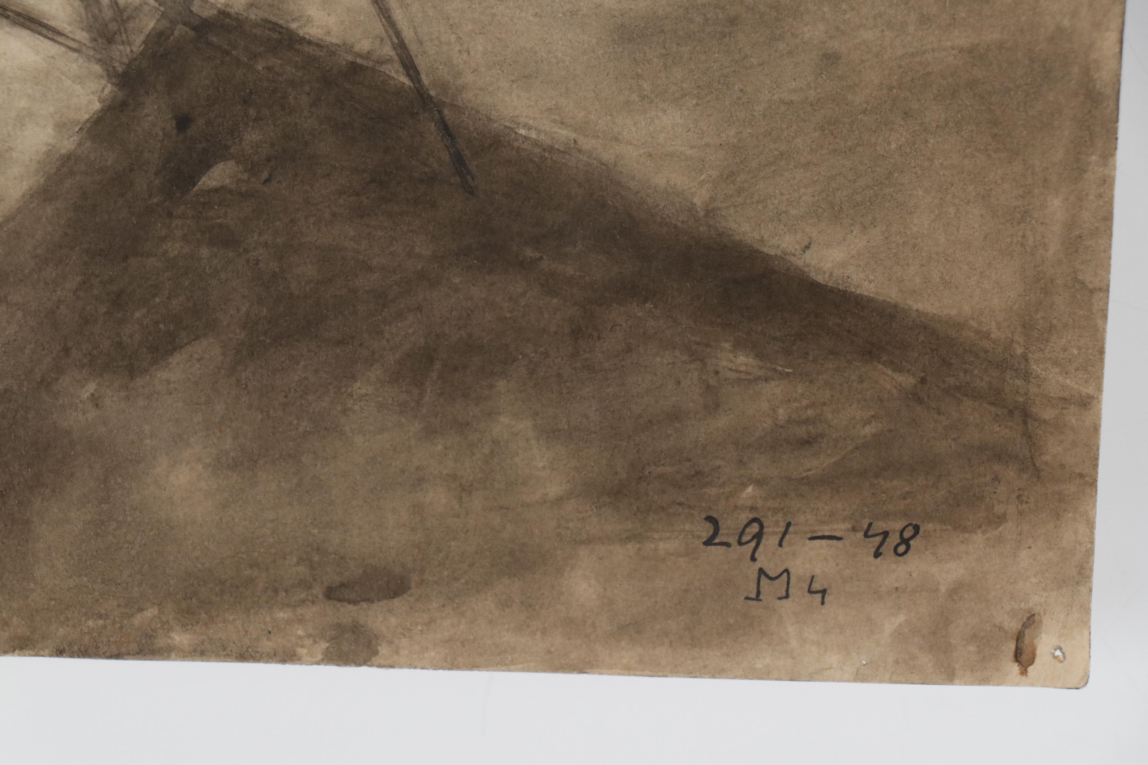 Walther Müller Charcoal and Wash Drawing of Musicians