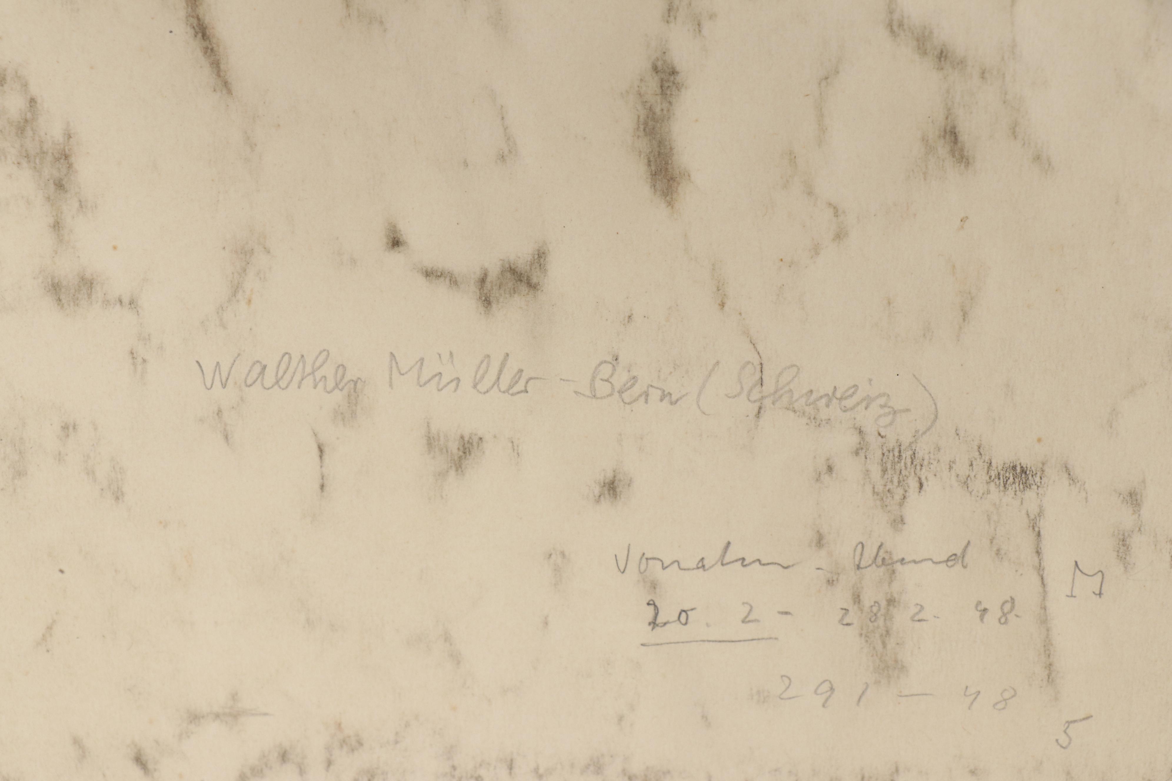 Walther Müller Charcoal and Wash Drawing of Musicians