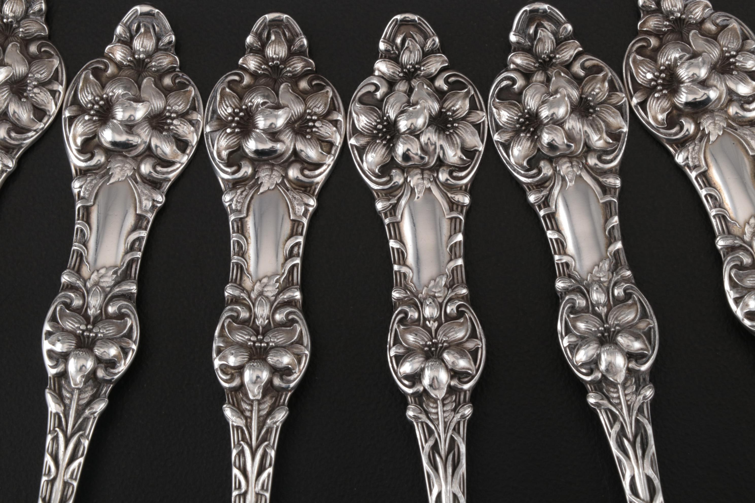 Alvin "Orange Blossom" Sterling Silver Teaspoons, Early 20th Century