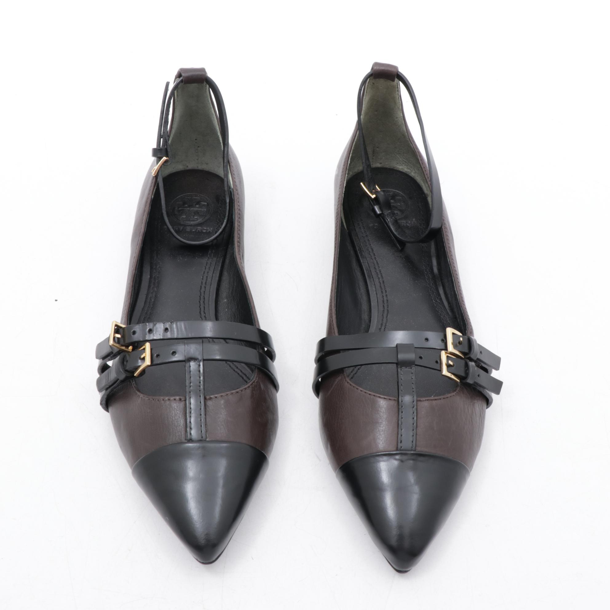 Nikki Reed Signed Tory Burch Two-Tone Leather Buckle Flats