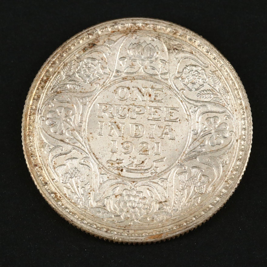 1921 Indian One Rupee Silver Coin