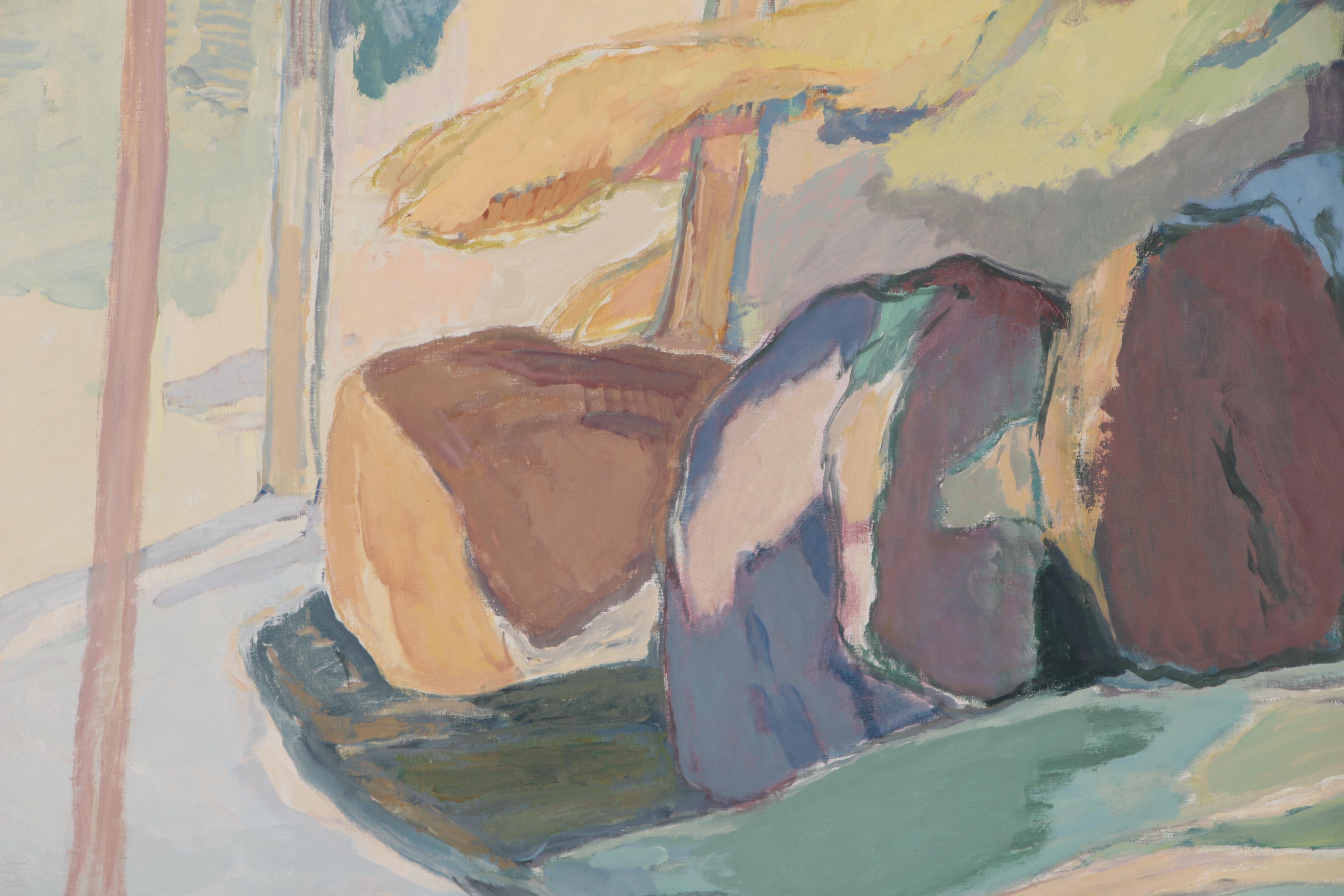 David Lund Monumental Modernist Landscape Oil Painting "Grove", 1976-78