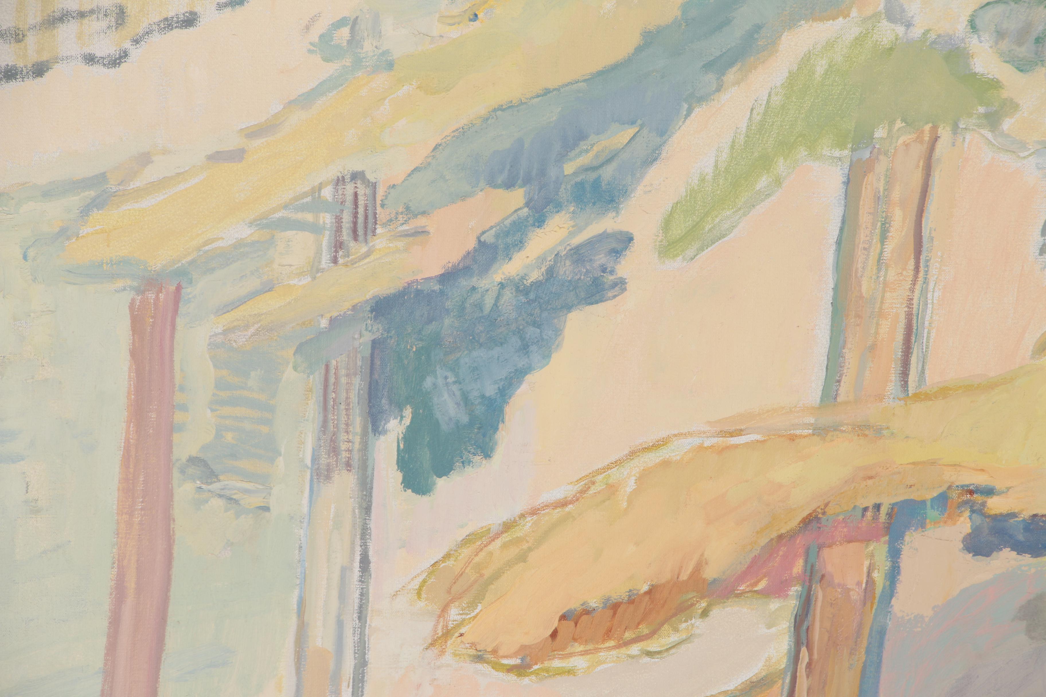 David Lund Monumental Modernist Landscape Oil Painting "Grove", 1976-78