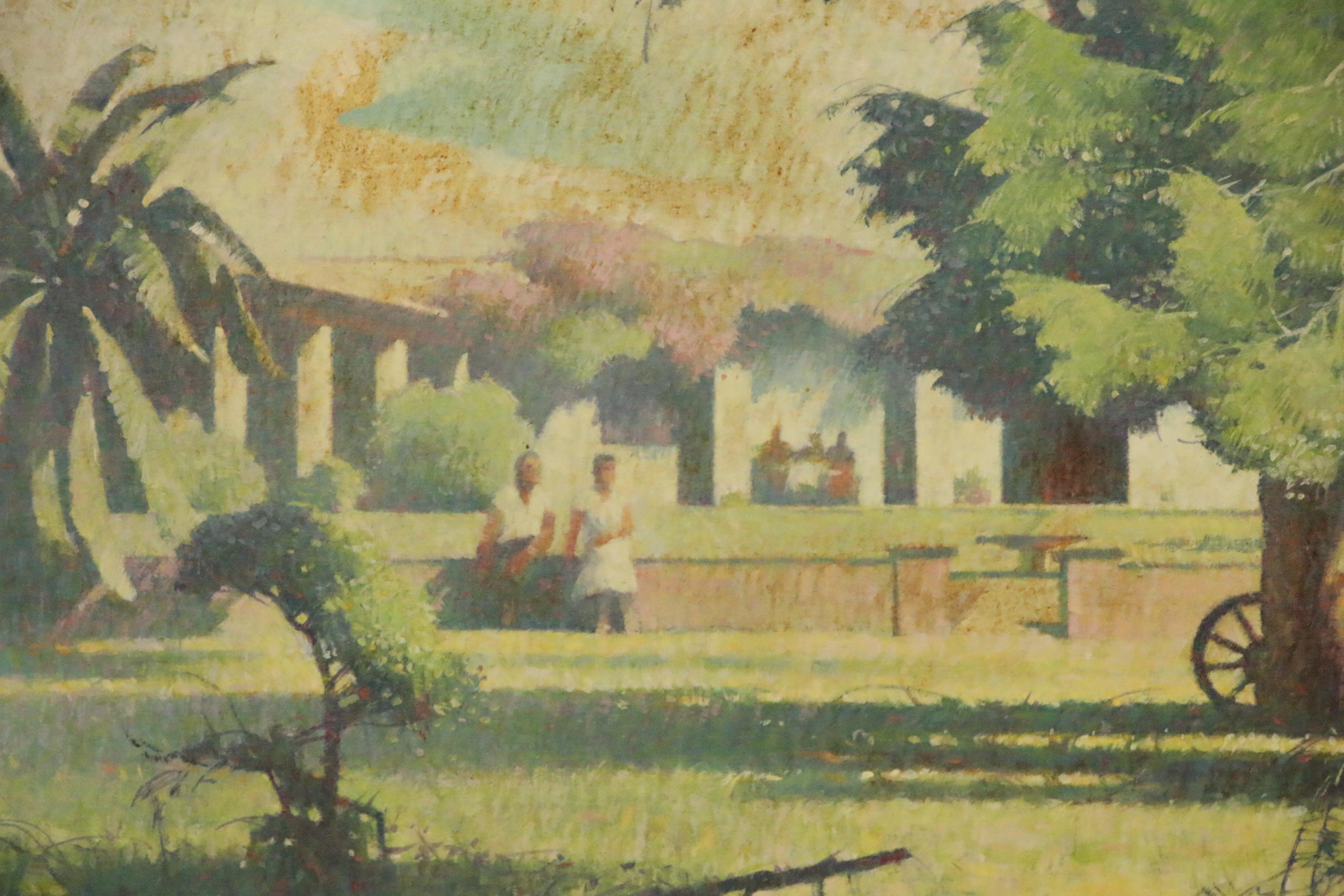 Harold Miles Oil Painting of Garden Landscape, Early to Mid 20th Century