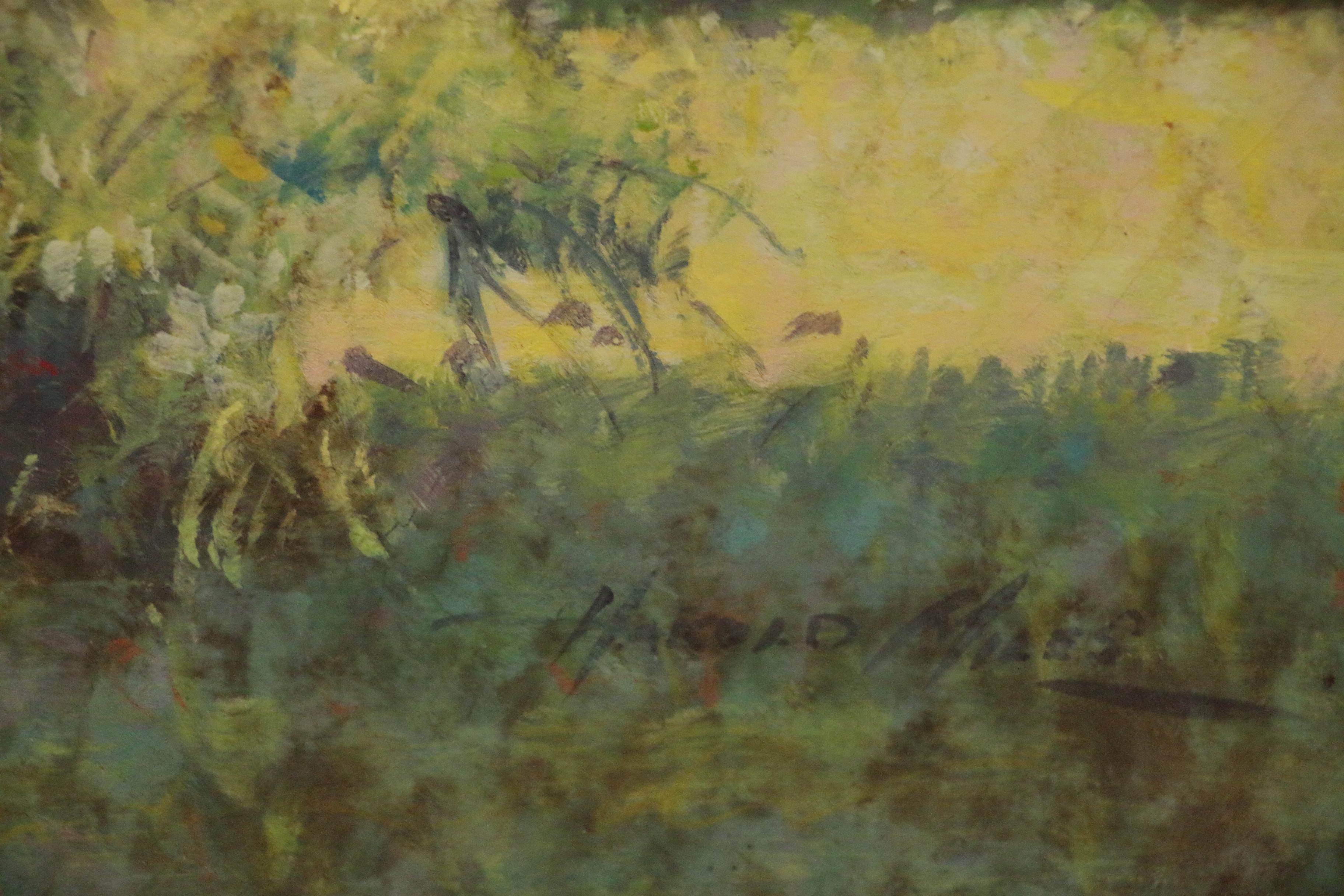 Harold Miles Oil Painting of Garden Landscape, Early to Mid 20th Century