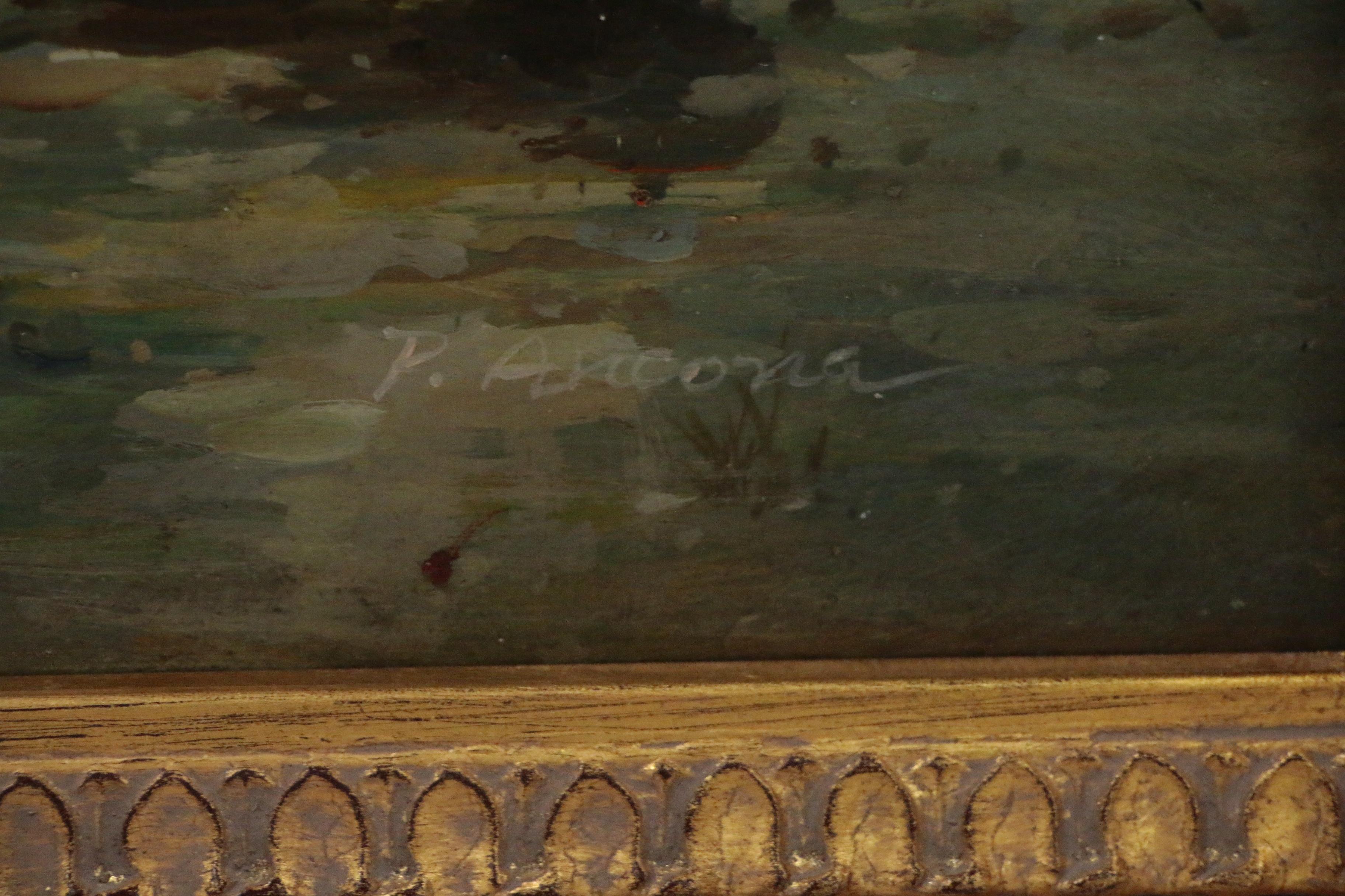 Continental School Style Oil Painting of Fishing Scene, Late 20th Century