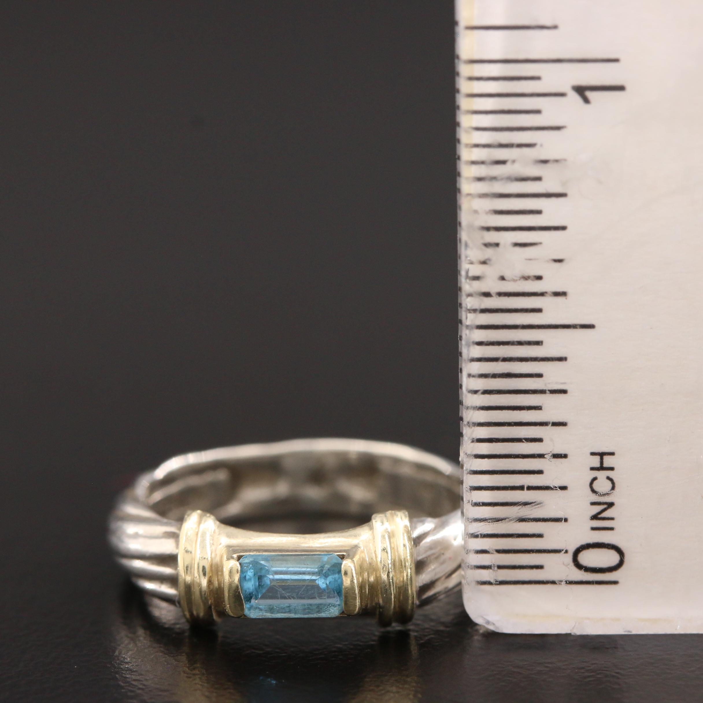Vintage David Yurman "Metro Cable" Sterling Silver Blue Topaz Ring
