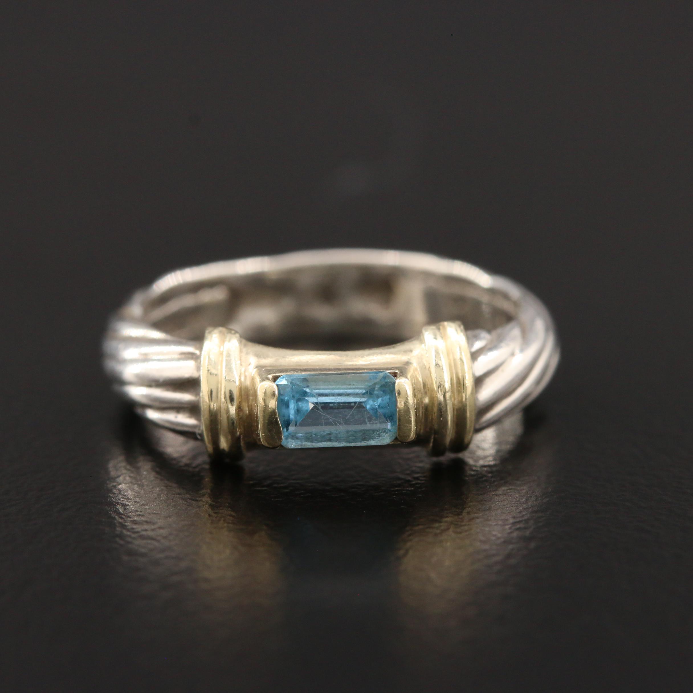 Vintage David Yurman "Metro Cable" Sterling Silver Blue Topaz Ring