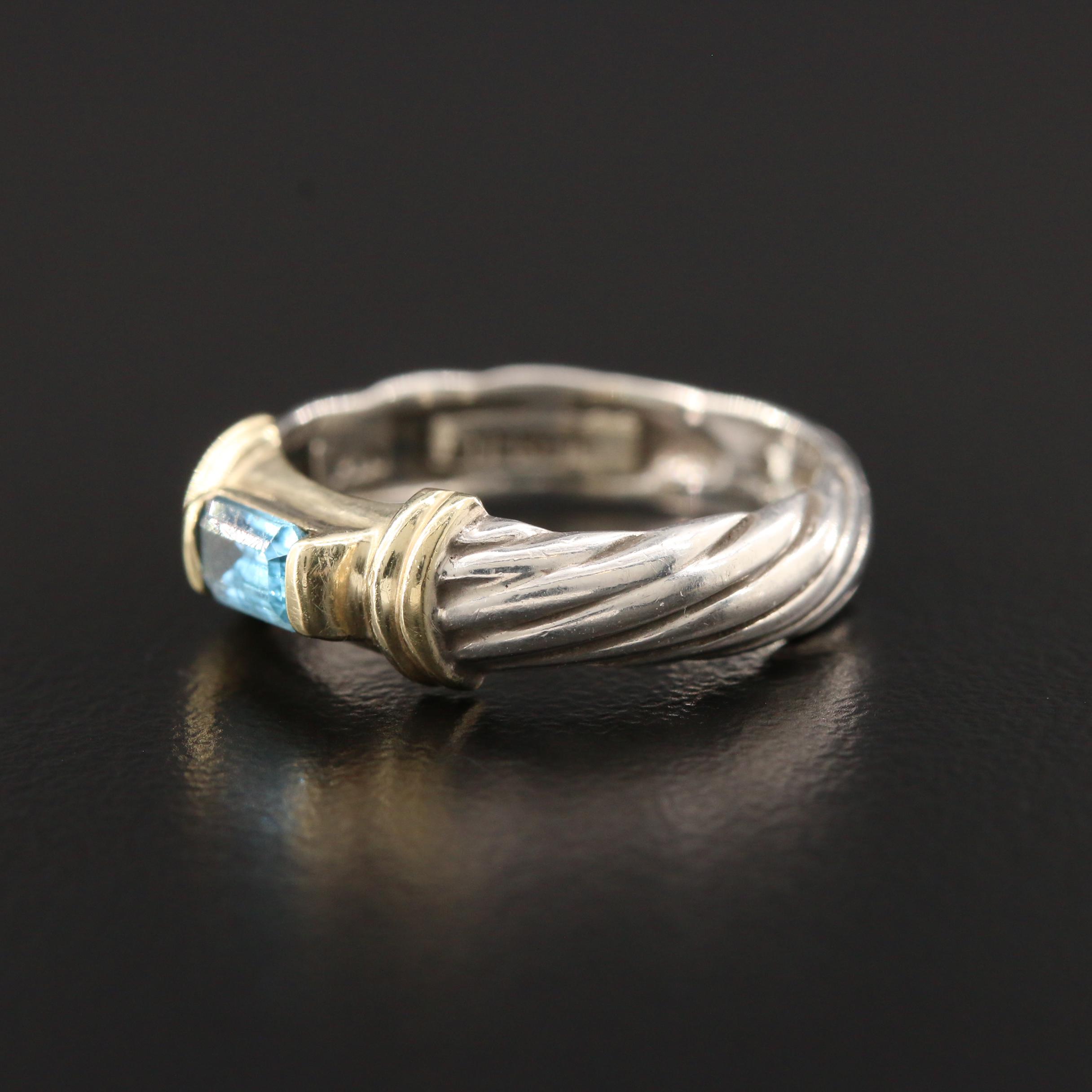 Vintage David Yurman "Metro Cable" Sterling Silver Blue Topaz Ring
