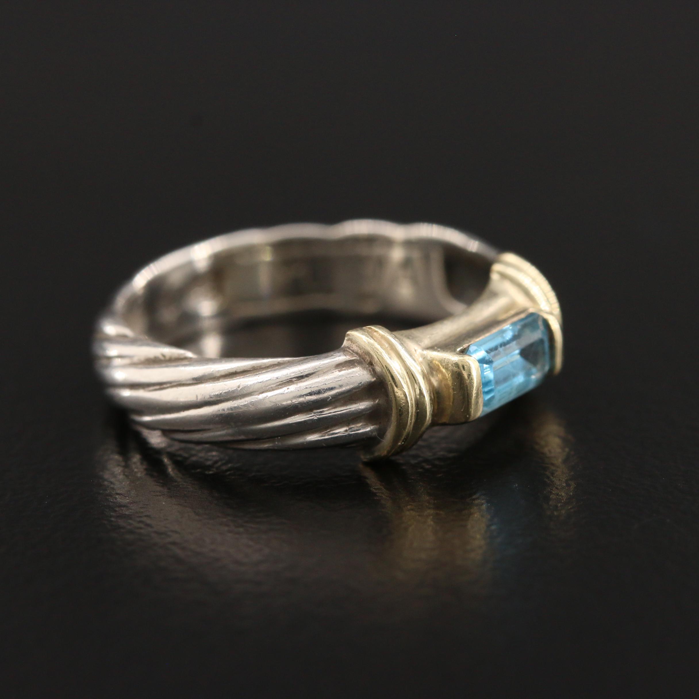 Vintage David Yurman "Metro Cable" Sterling Silver Blue Topaz Ring