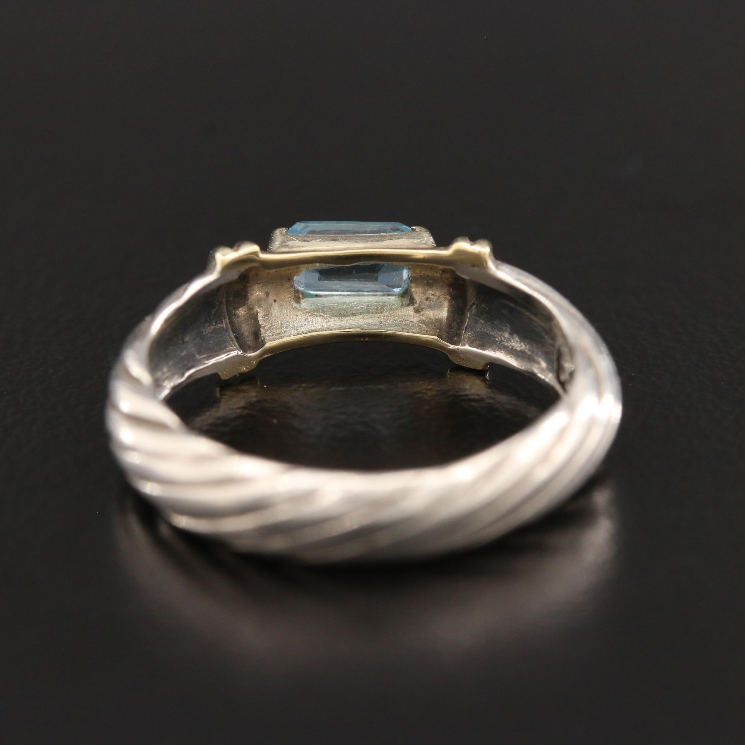 Vintage David Yurman "Metro Cable" Sterling Silver Blue Topaz Ring