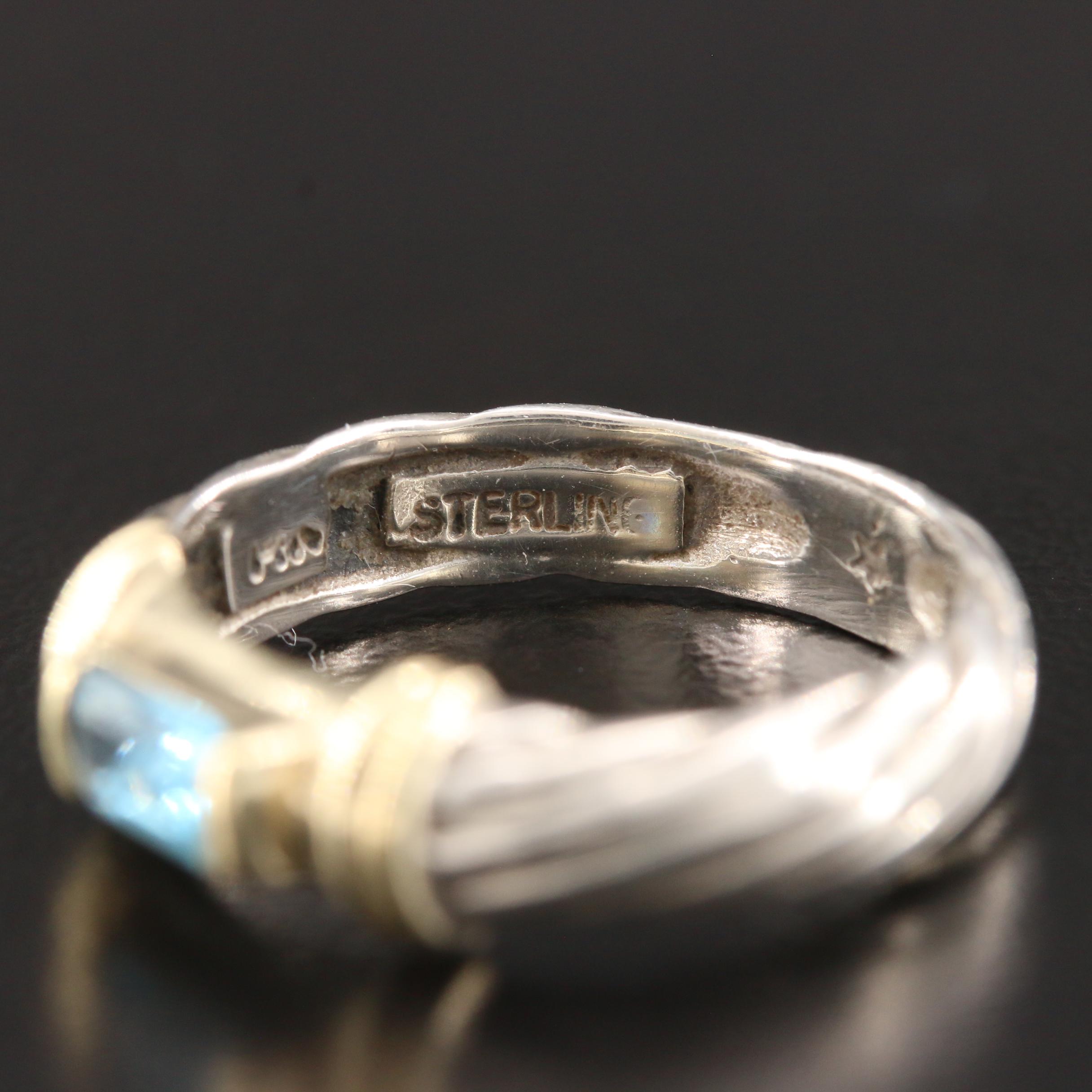 Vintage David Yurman "Metro Cable" Sterling Silver Blue Topaz Ring
