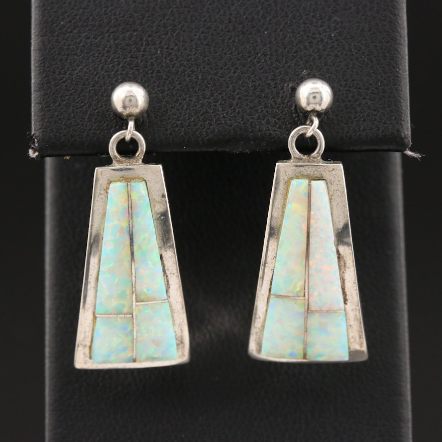 Gilbert Nelson Navajo Diné Sterling Silver Opal Dangle Earrings