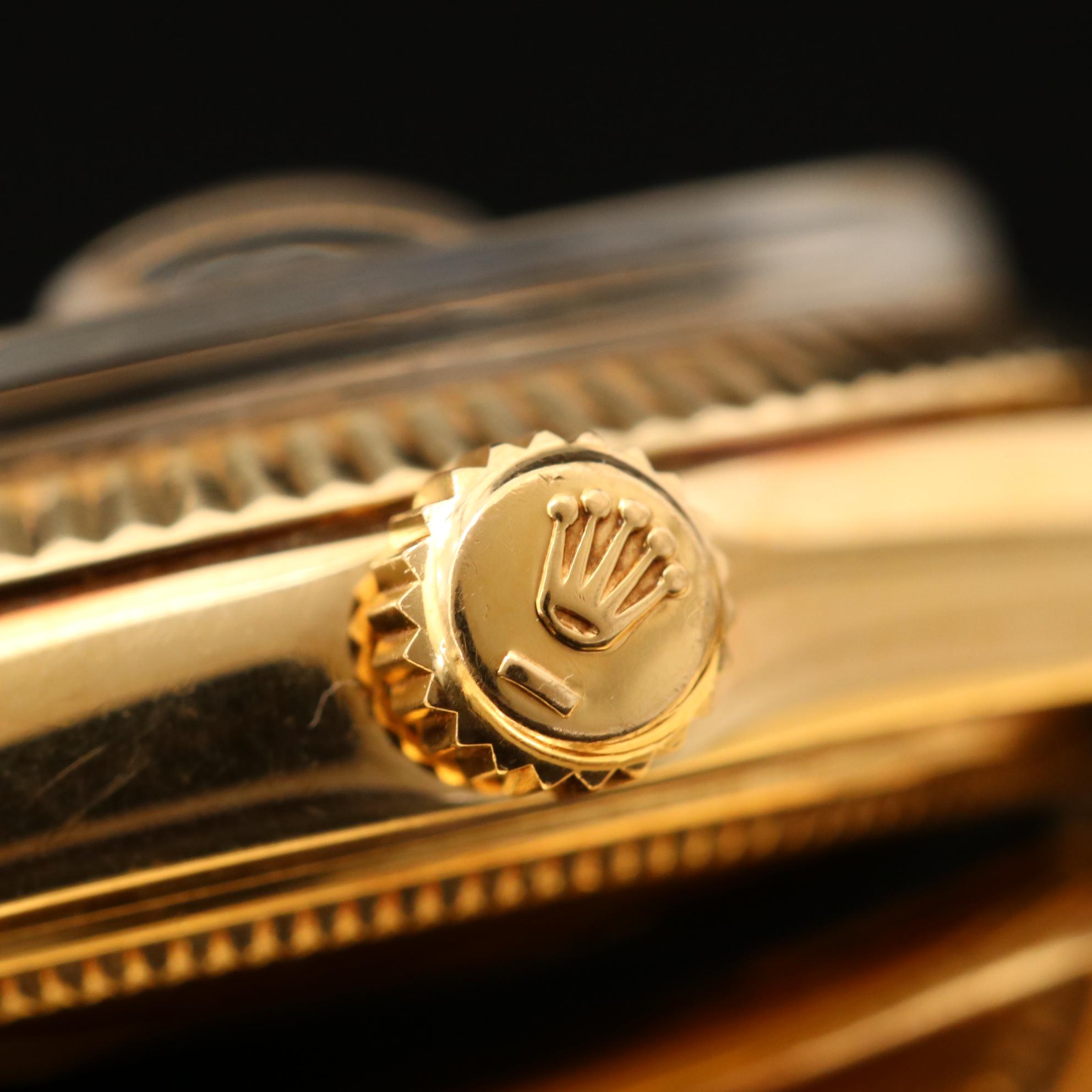 Vintage Rolex Oyster Perpetual Date 14K Gold Watch with Florentine Dial