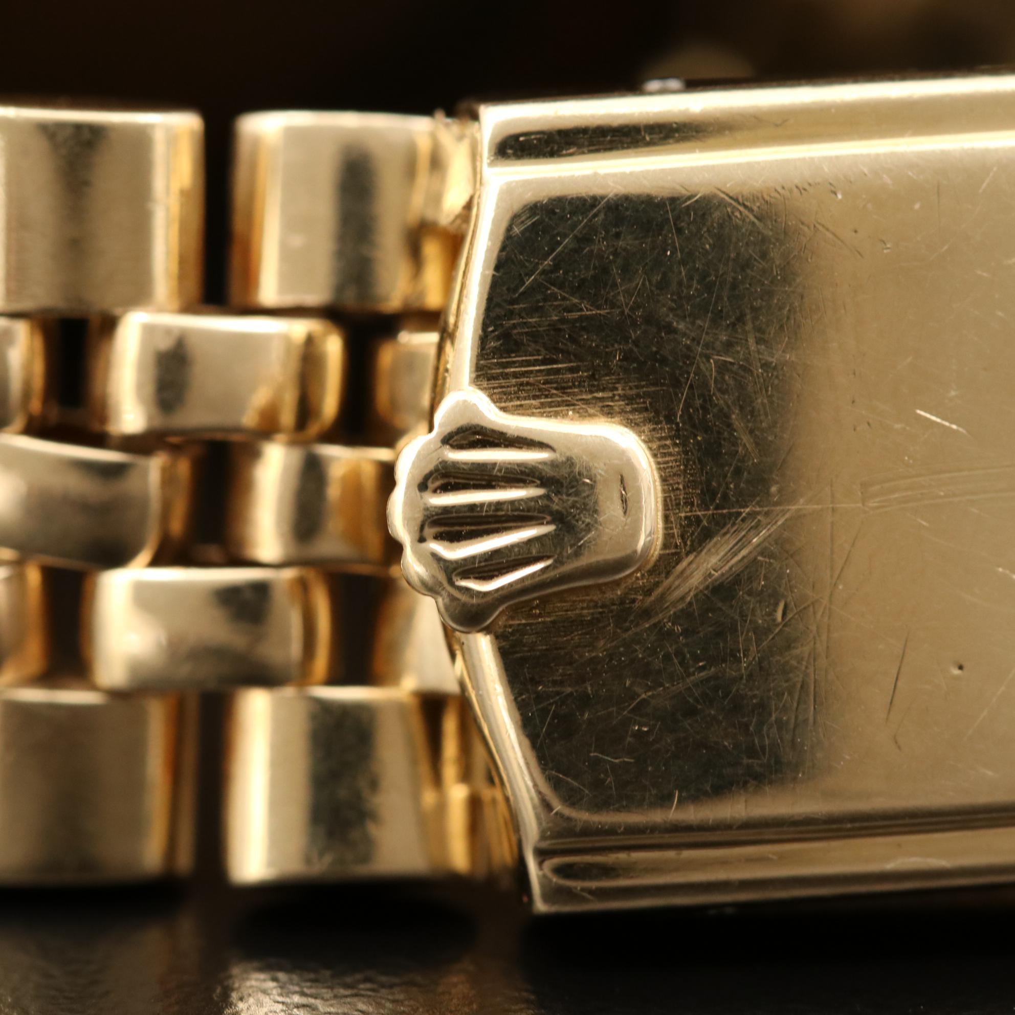 Vintage Rolex Oyster Perpetual Date 14K Gold Watch with Florentine Dial