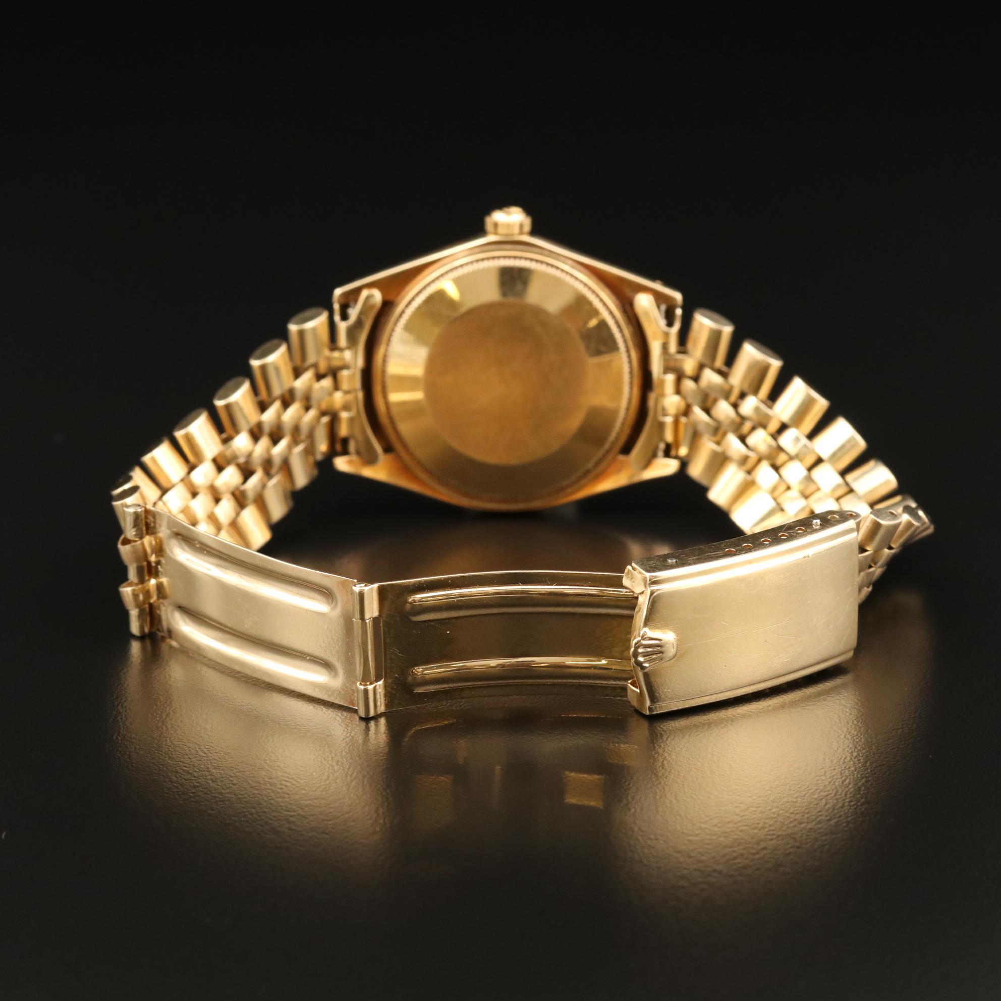 Vintage Rolex Oyster Perpetual Date 14K Gold Watch with Florentine Dial