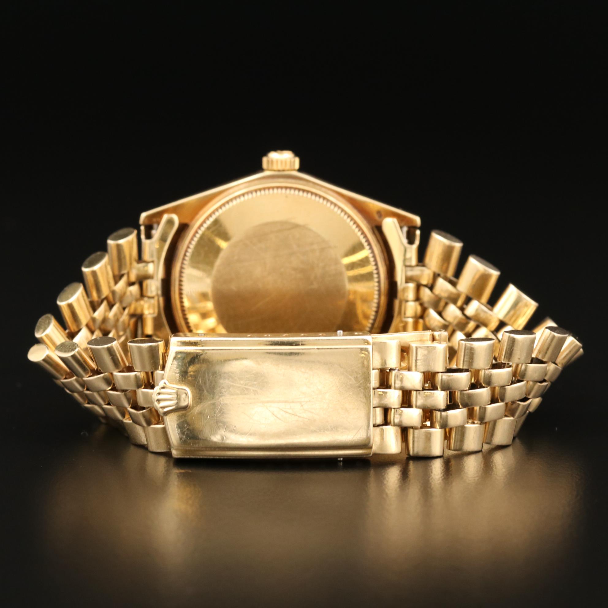 Vintage Rolex Oyster Perpetual Date 14K Gold Watch with Florentine Dial