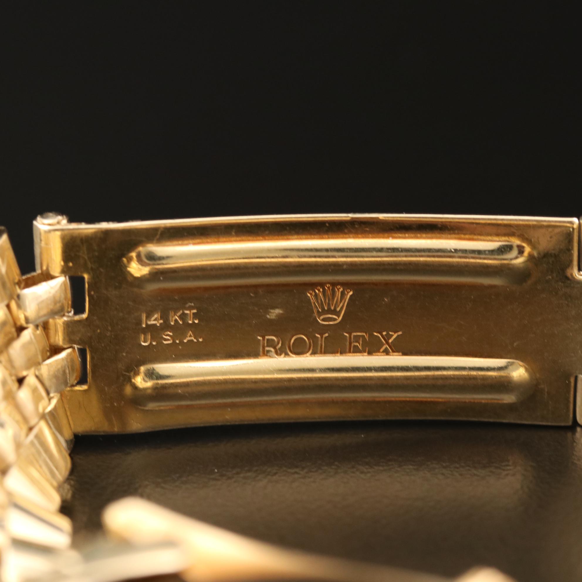 Vintage Rolex Oyster Perpetual Date 14K Gold Watch with Florentine Dial