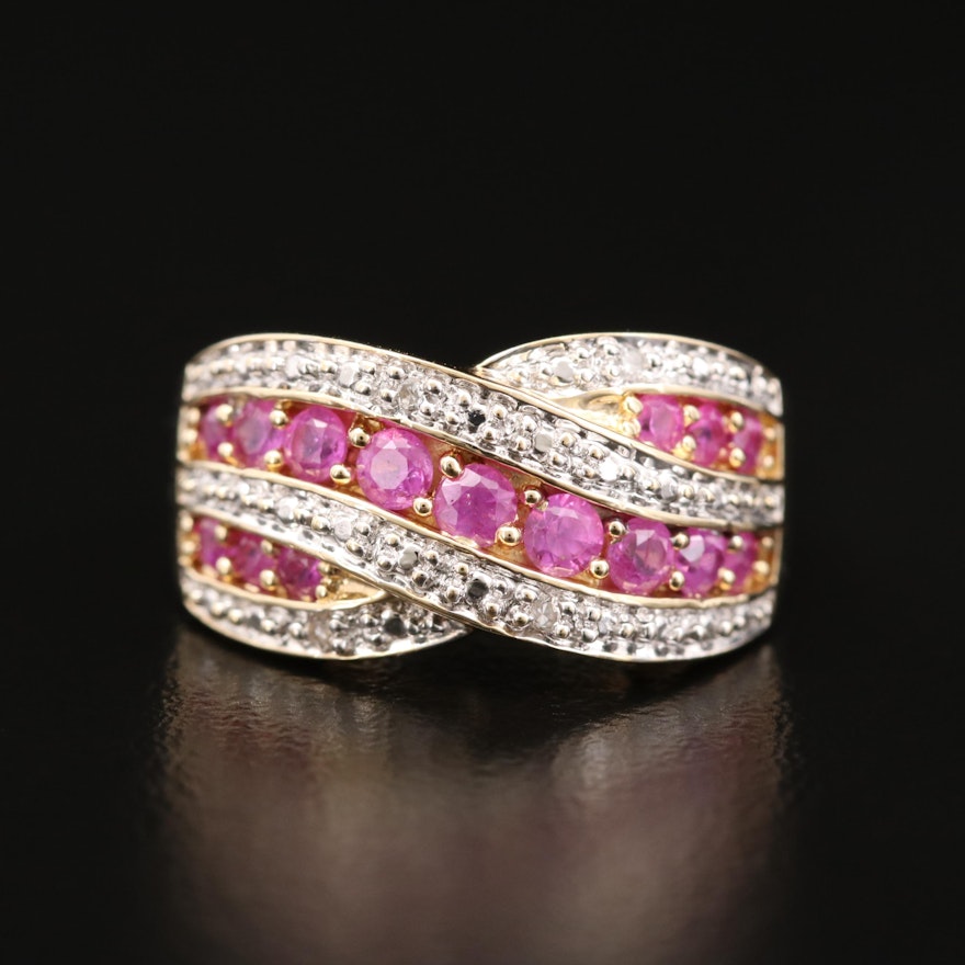 14K Yellow Gold Pink Sapphire and Diamond Ring