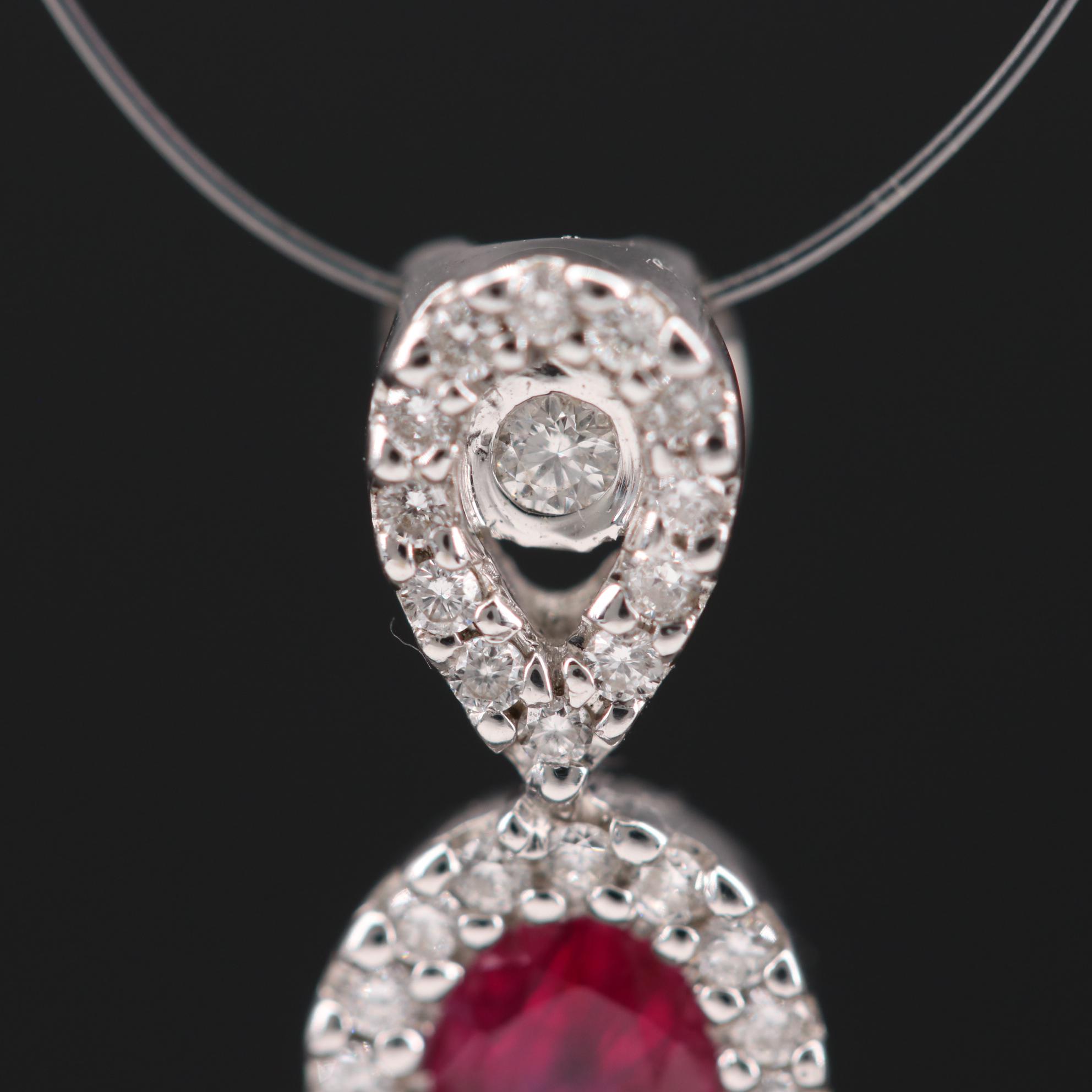 18K White Gold Ruby and Diamond Slide Pendant