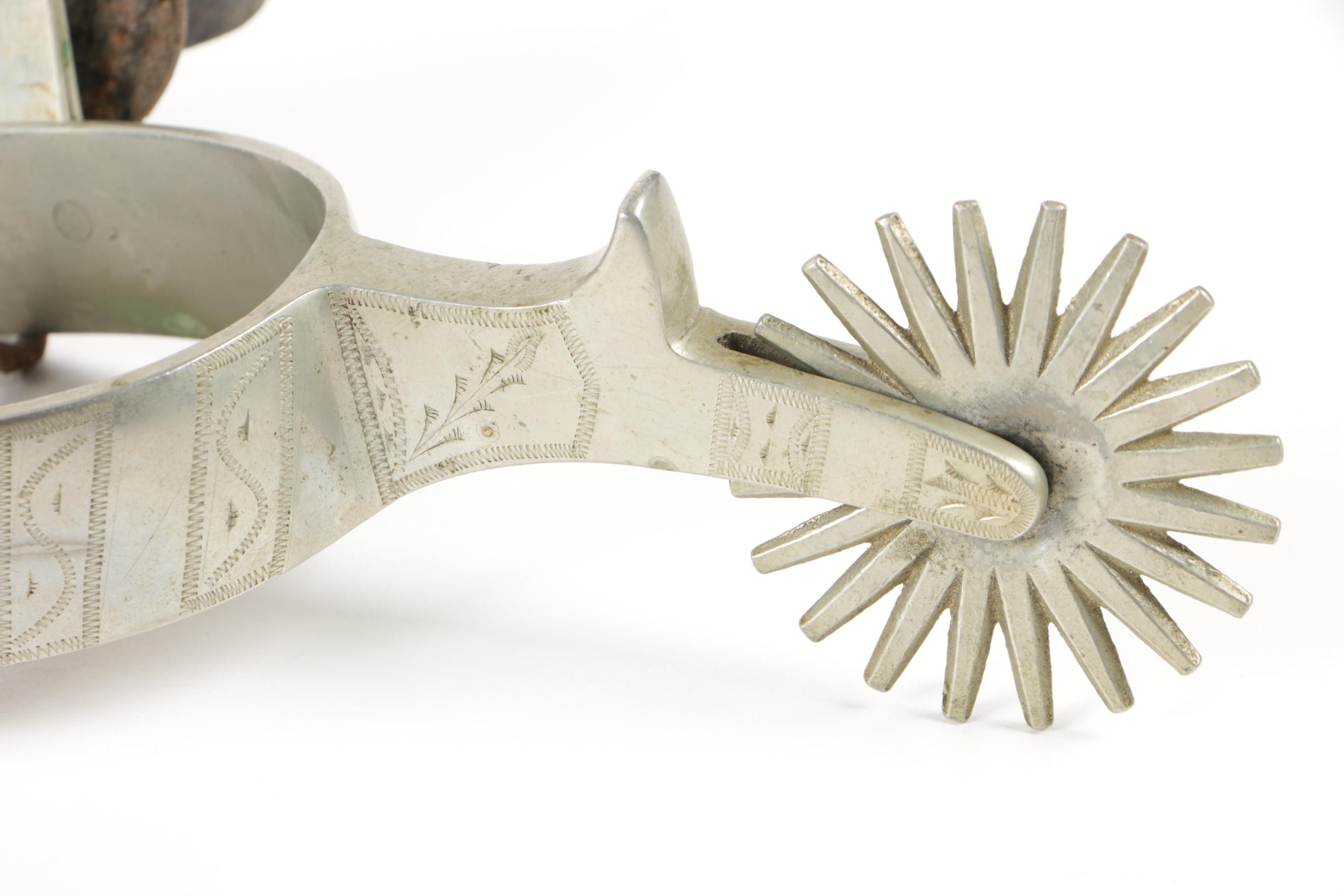 Western Engraved Steel Show Spurs with Tooled Leather Straps and More