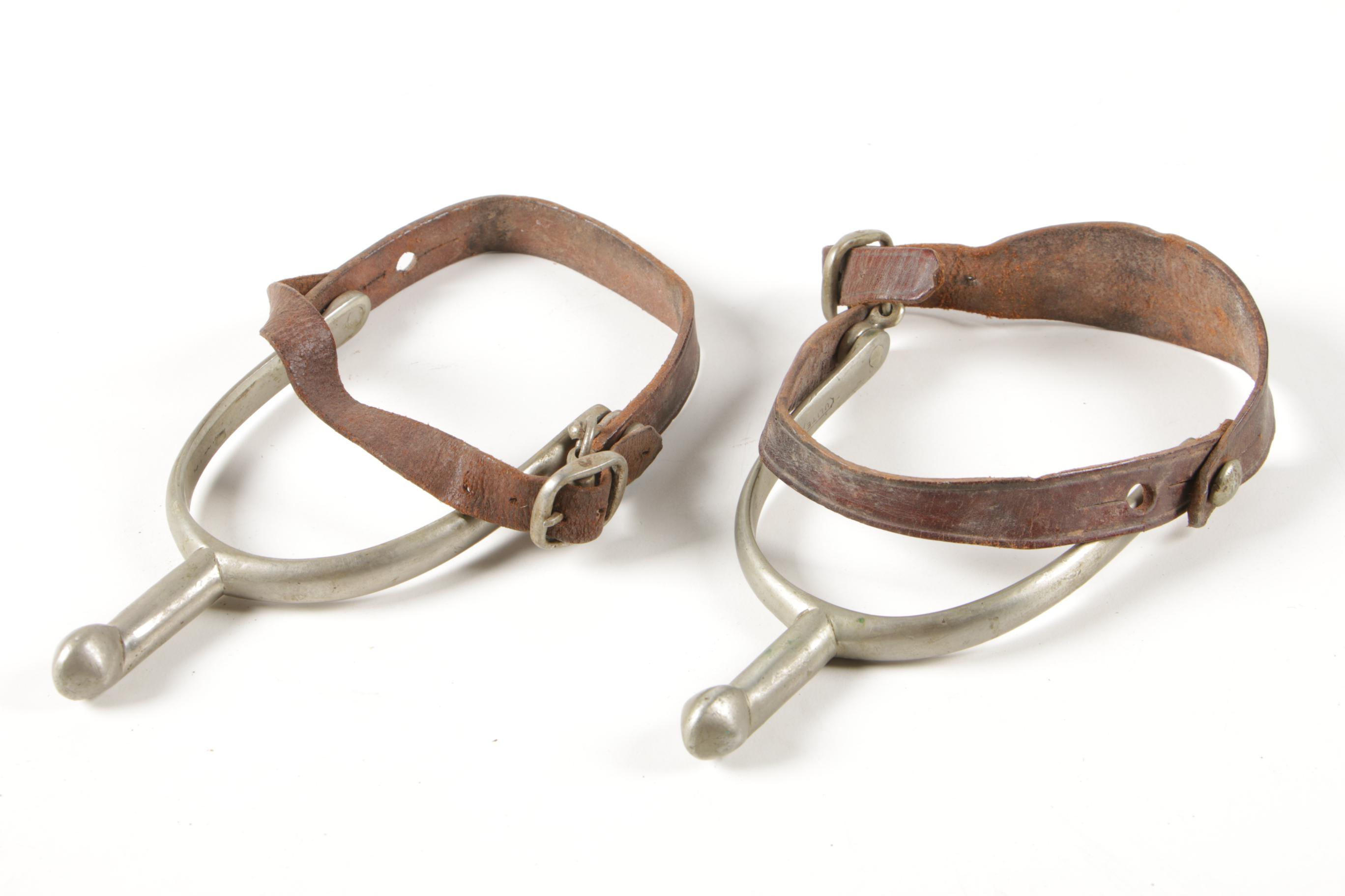 Western Engraved Steel Show Spurs with Tooled Leather Straps and More