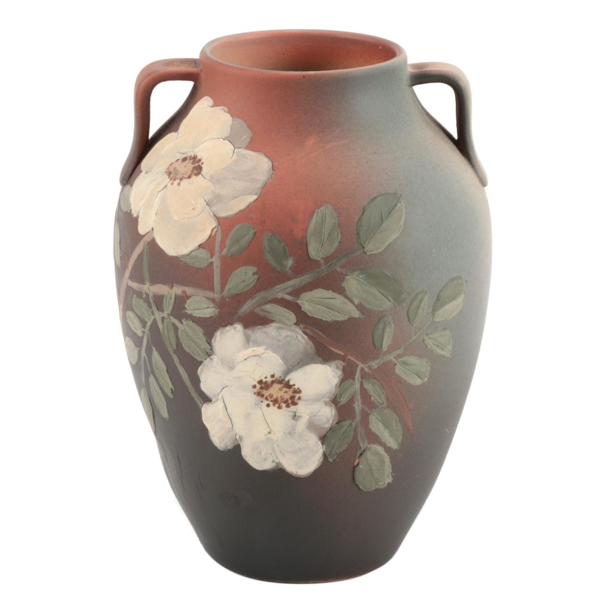 Rookwood Pottery Matte Slip Relief Rose Motif Vase, 1893