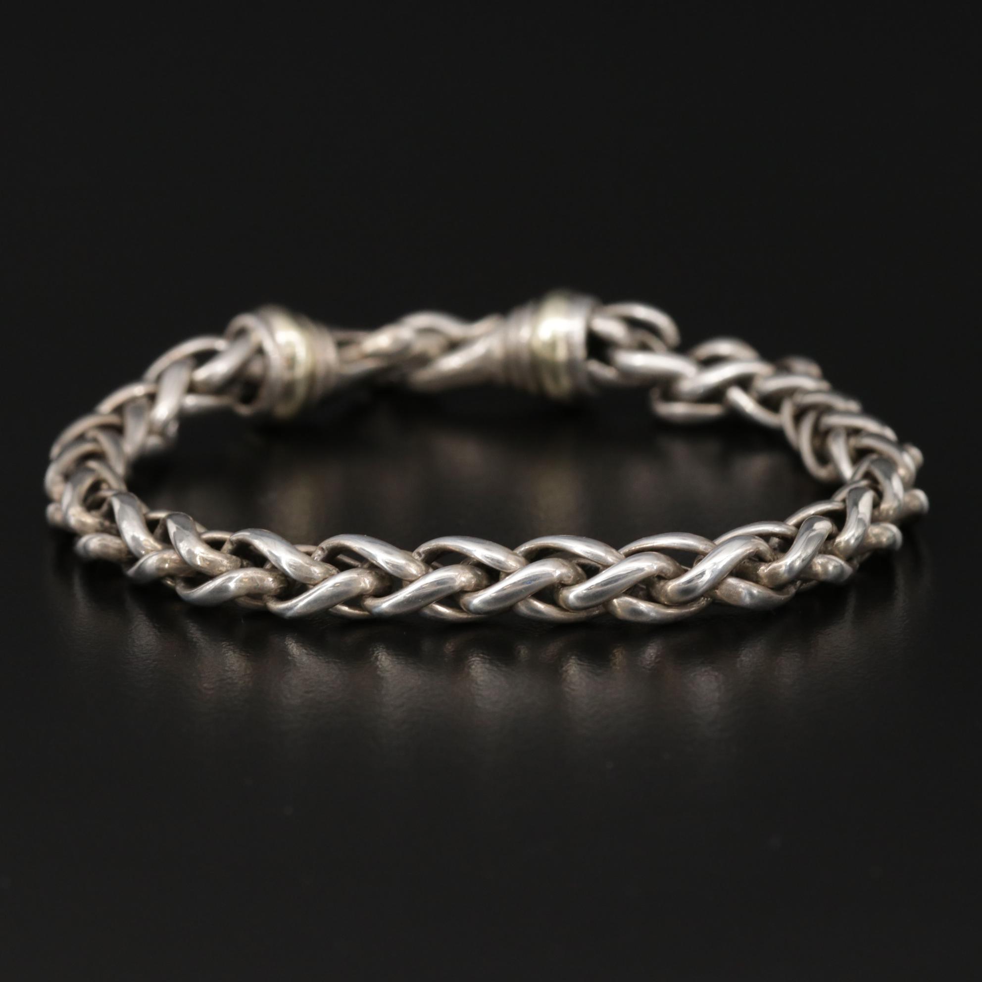 David Yurman Sterling Silver Classic Wheat Bracelet With 14K Gold Accents