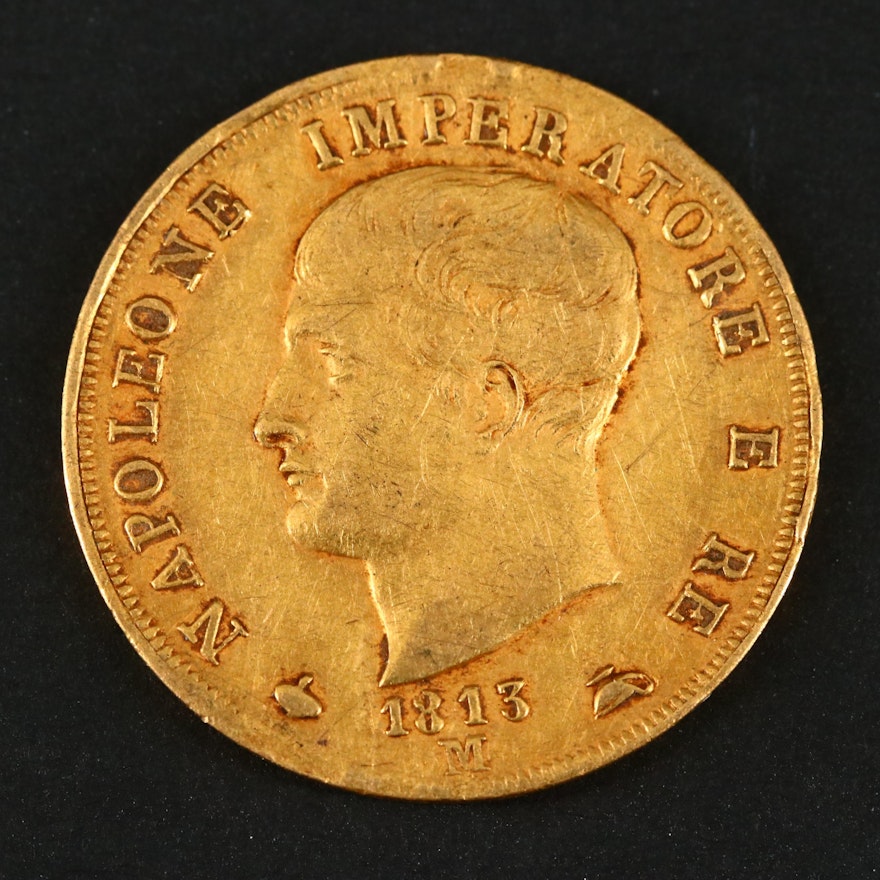 1813-M Italian States Kingdom of Napoleon 40 Lire Gold Coin