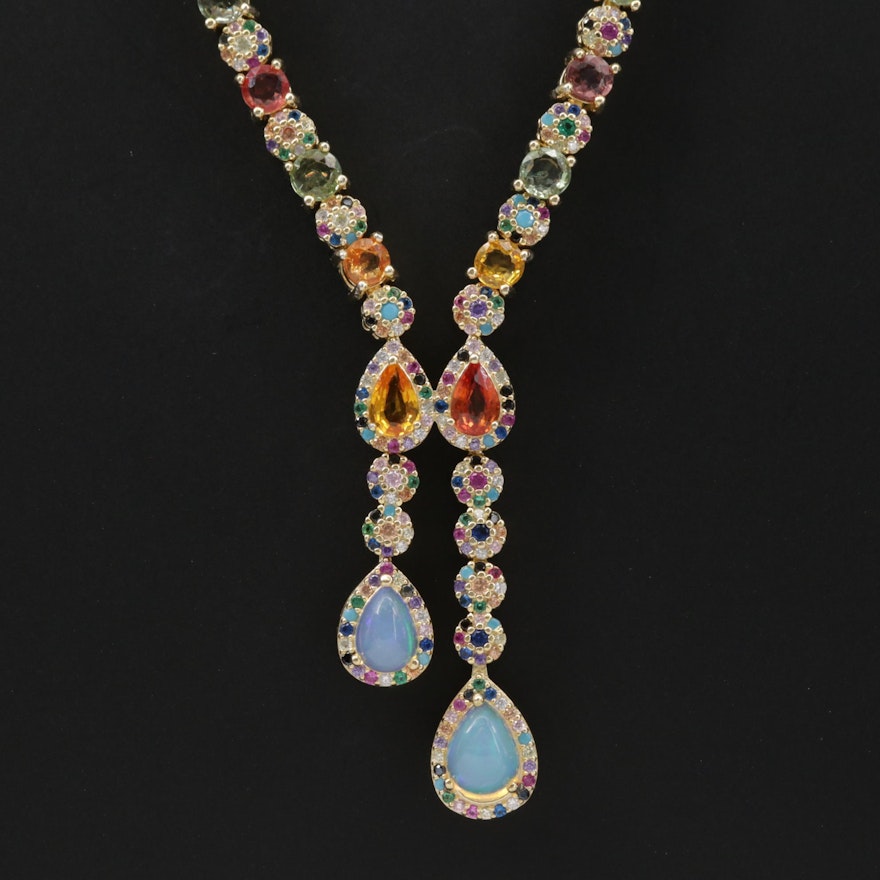 Sterling Opal, Sapphire and Ruby Necklace