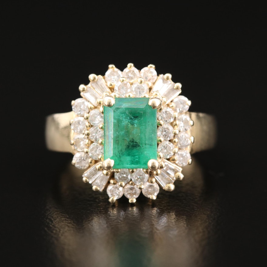 14K Yellow Gold Emerald and Diamond Ring