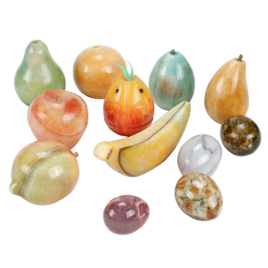 Carved Alabaster, Marble and Agate Stone Fruit