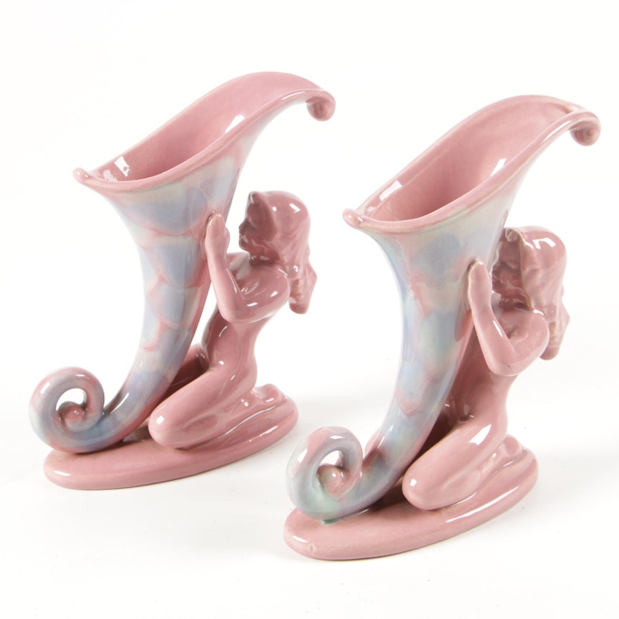 Royal Haeger Ceramic Nude Cornucopia Vases