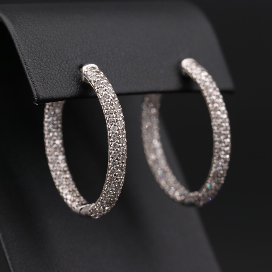 Sterling Silver Cubic Zirconia Inside Out Elongated JHoop Earrings