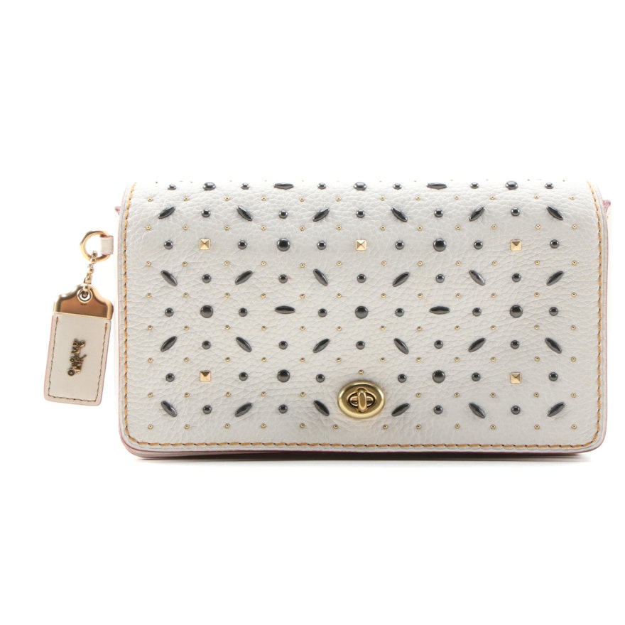 Coach Dinky Crossbody Bag in Embellished White Pebble Leather