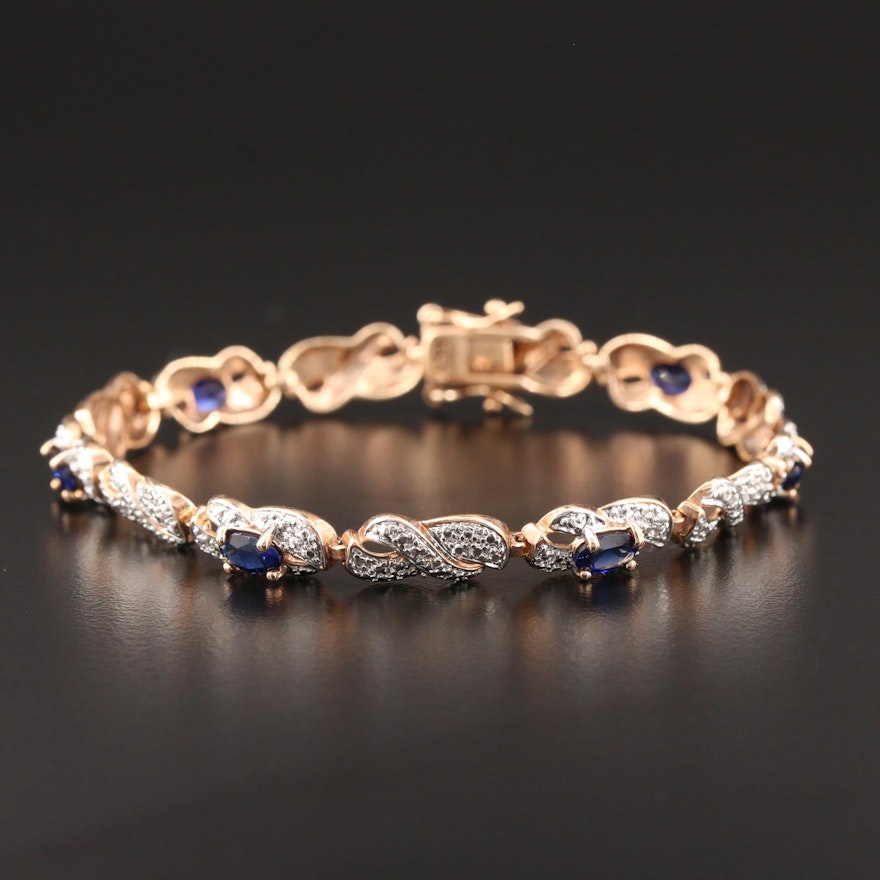 Sterling Silver Sapphire and Diamond Bracelet