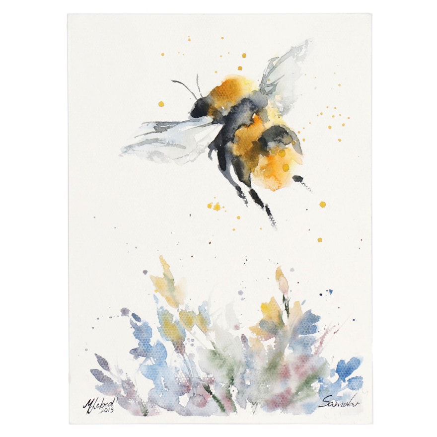 Marina Lebed Watercolor of Bee in Flight, 2019