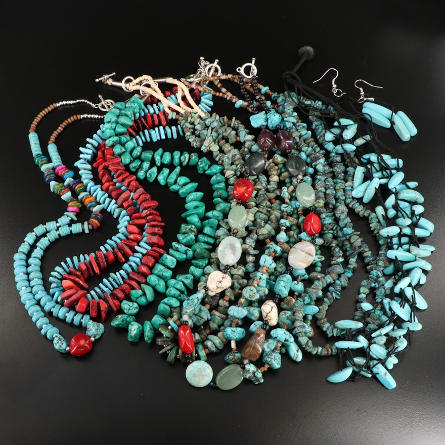 Coral, Turquoise, and Jasper Bead Necklaces