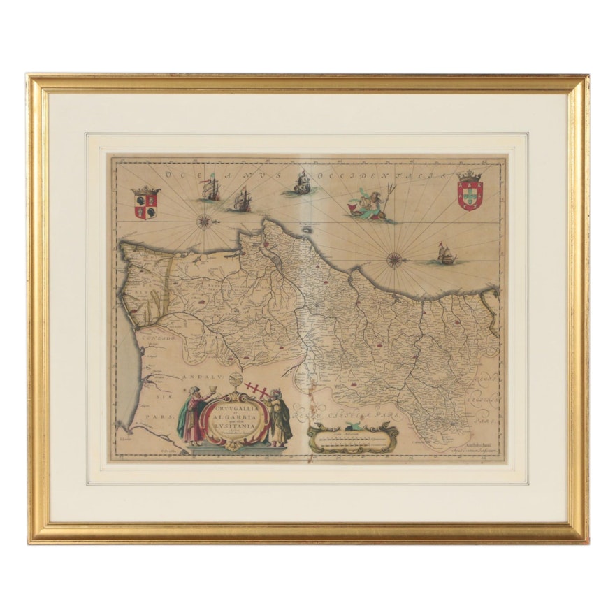 Jan Jansson Atlas Map "Portugallia et Algarbia quæ olim Lusitania", circa 1660
