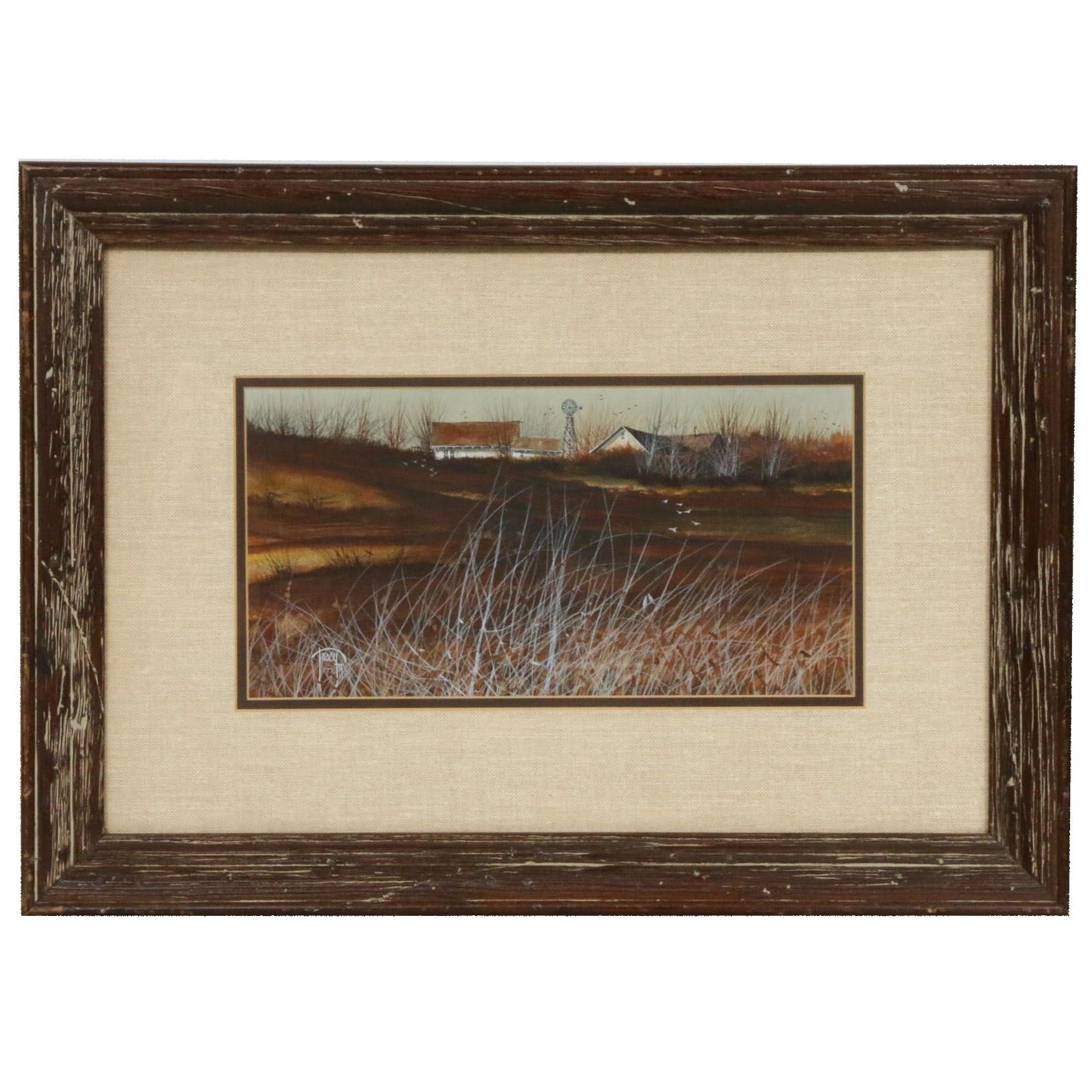 John Tracy II Farm Scene Watercolor Painting