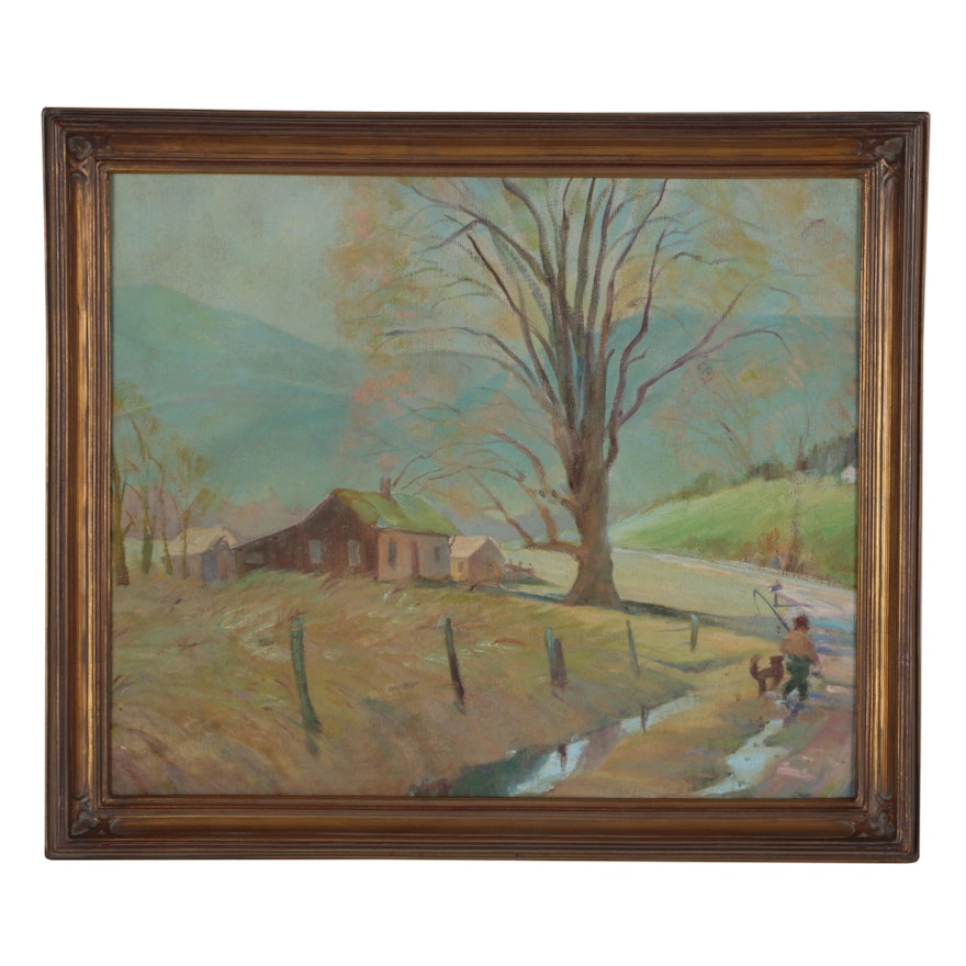 Pastoral Landscape Oil Painting "Early Spring", 1970