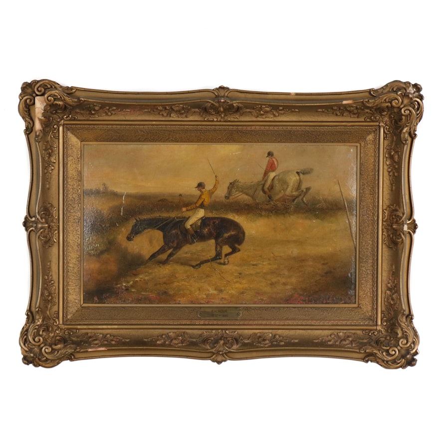 Oil Painting of Steeplechase Horse Race, 19th Century