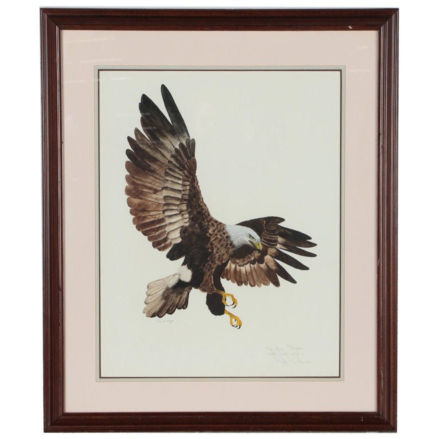 Attributed to Jack Williamson Watercolor Painting of American Bald Eagle, 1976