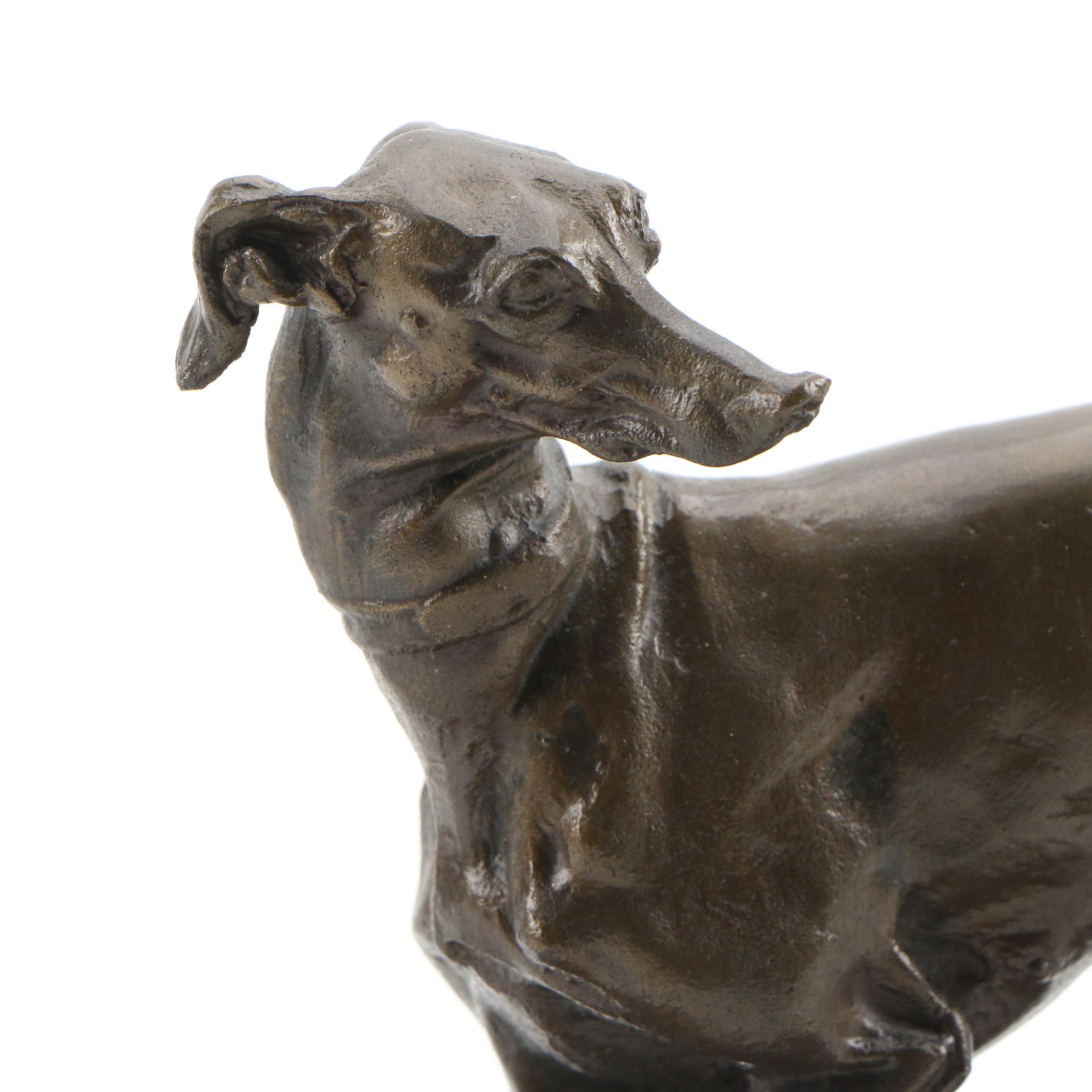 After Pierre Jules Mene Bronze Sculpture of Whippet Dog with Ball