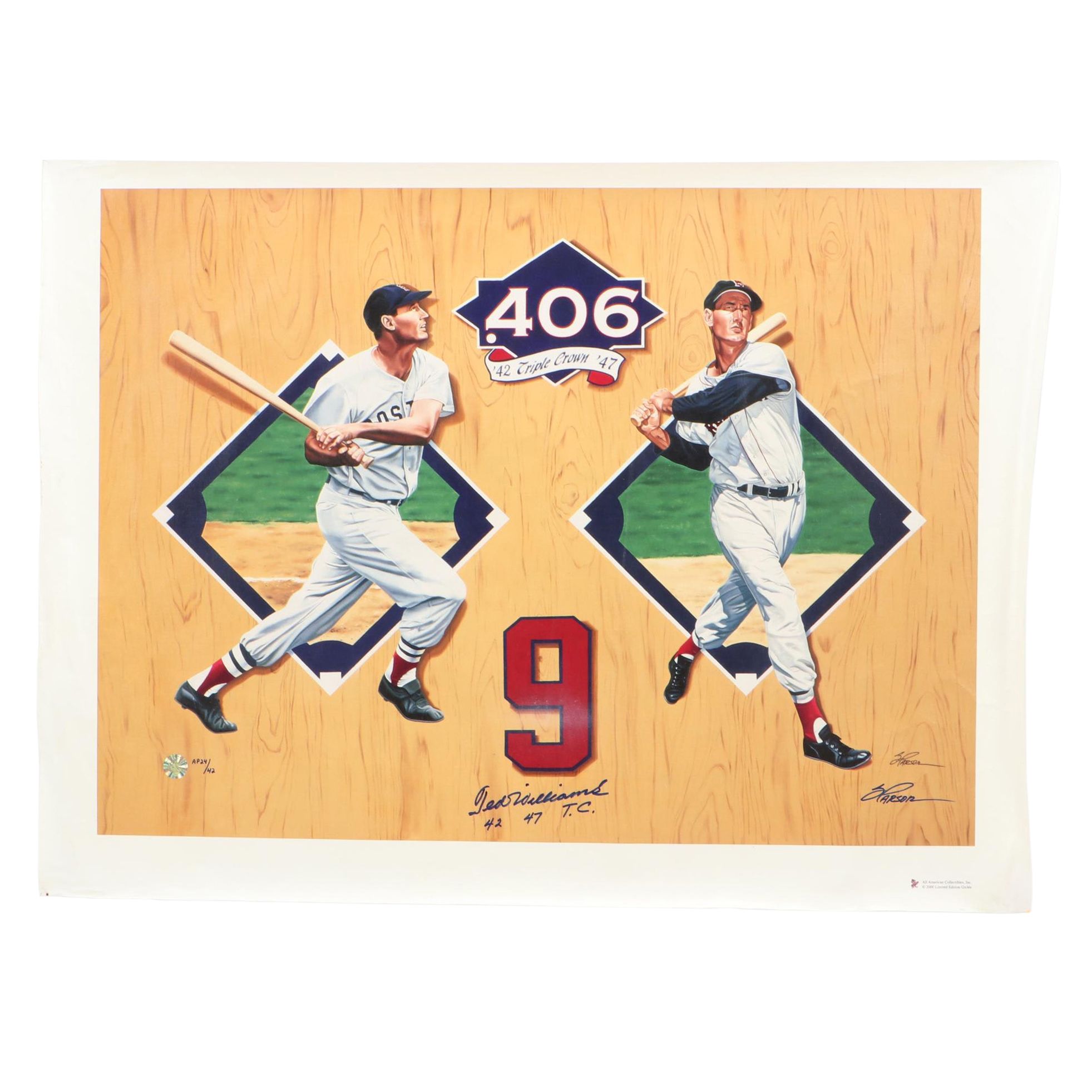 Ted Williams Triple Crown Signed Giclee, Artist Proof 24/42  COA Hologram