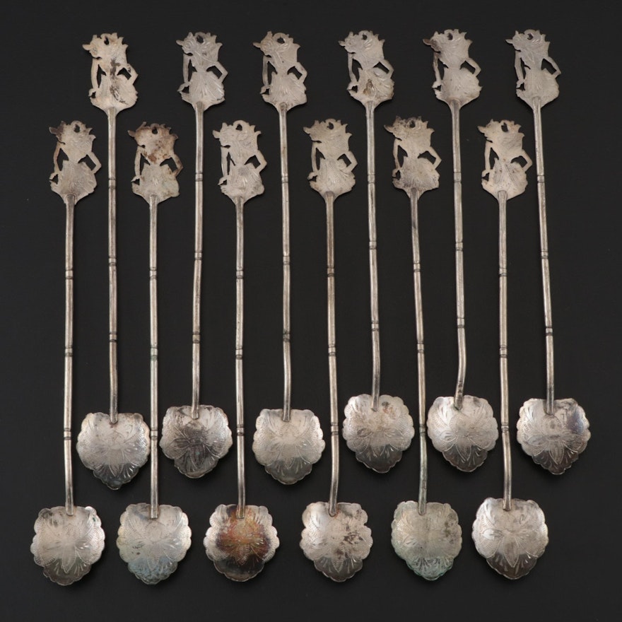 Southeast Asian 800 Silver Figural Stir Straws