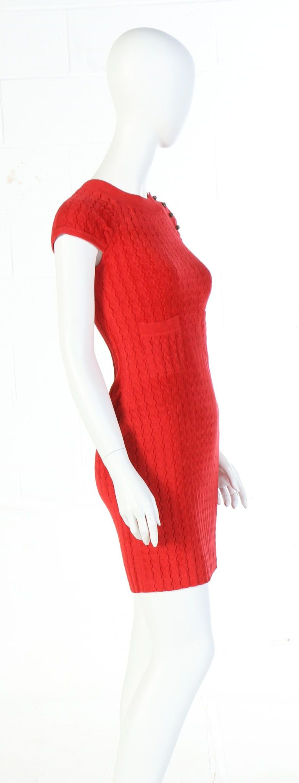 Chanel Red Velour Knit Cap Sleeve Dress from the 2010 Paris-Shanghai Collection