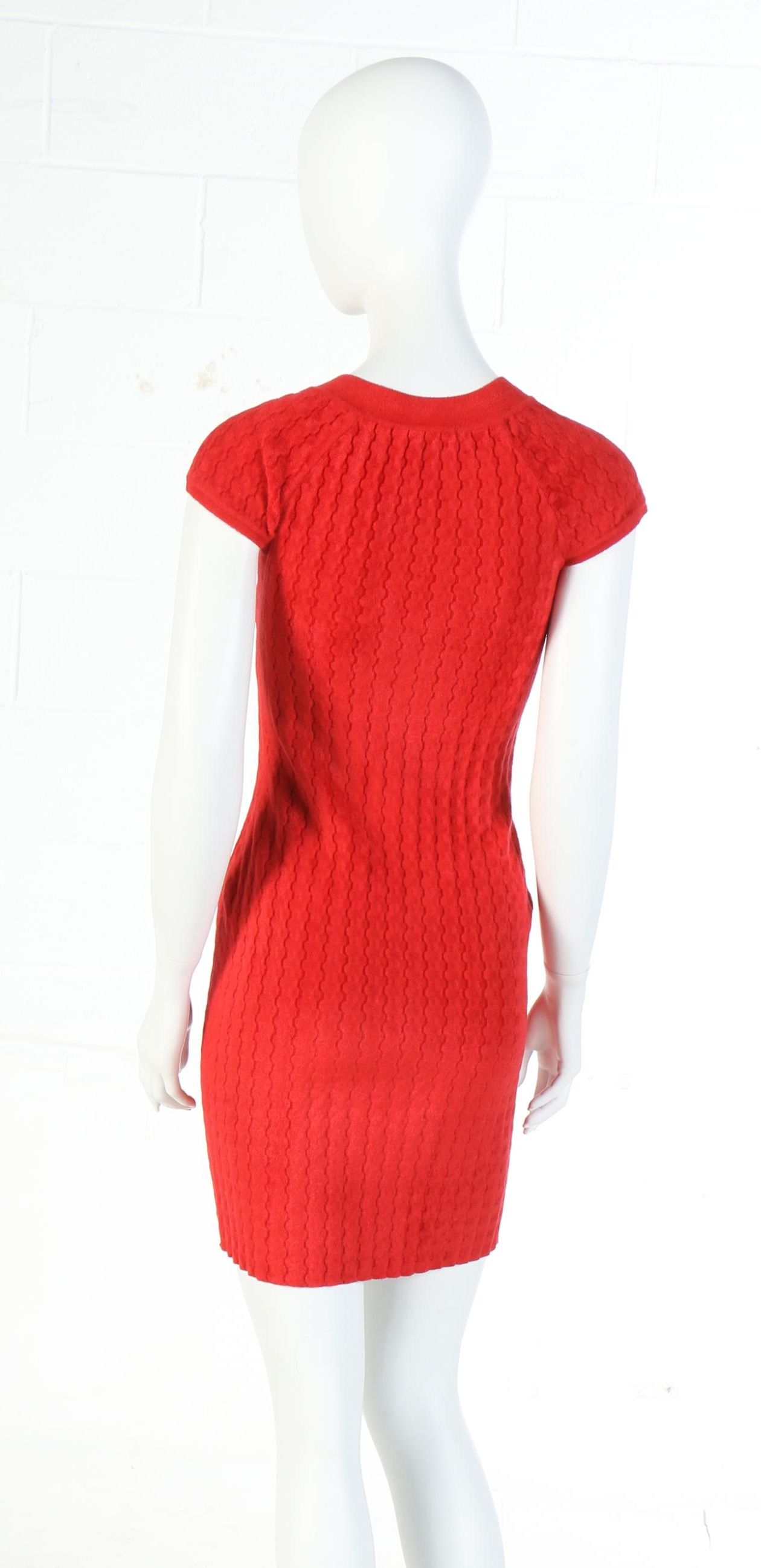 Chanel Red Velour Knit Cap Sleeve Dress from the 2010 Paris-Shanghai Collection